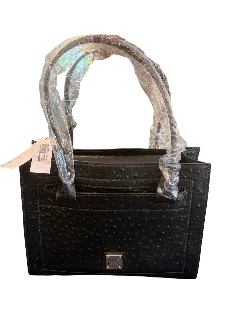 NWT Dooney & Bourke Janine Black Leather Ostrich Satchel Shoulder Purse - Picture 12 of 16